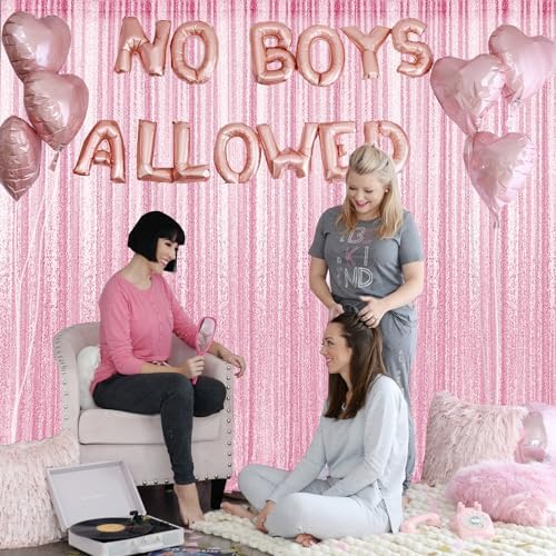 2×8FT-2PCS Pink Sequin Backdrop Curtains Panels, Photography Backdrop Glitter Curtains Fabric Background for Christmas Wedding Party Decor - Image 3