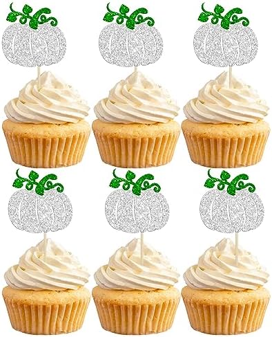 24Pcs Pumpkin Cupcake Toppers Baby Shower Decorations Pumpkin Birthday Decorations Cupcake Picks Pumpkin Gender Reveal Cupcake Toppers Party Supplies Silver by Ephlyn