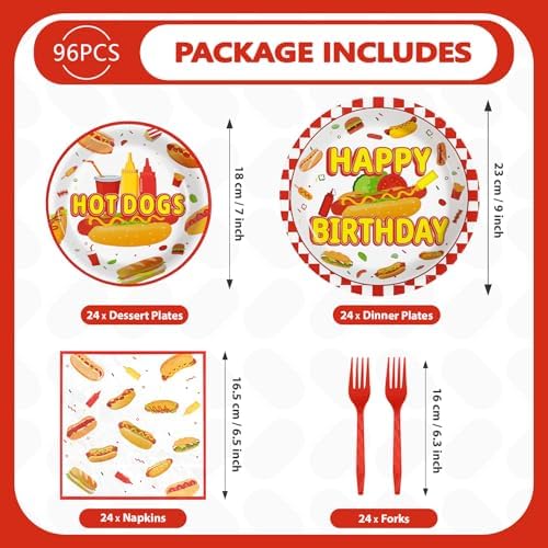 Grencian 96Pcs Hot Dog Birthday Party Supplies Serves 24 - Image 2