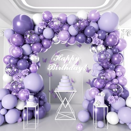 146Pcs Purple Balloons Garland Arch Kit - 5 10 12 18 inch Lavender Dark Purple Metallic Latex Balloons for Butterfly Baby Shower Birthday Wedding Princess Party Decorations by Unknown