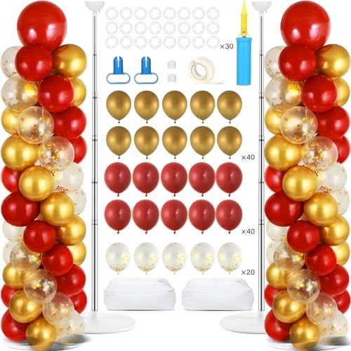ZOIIWA 2 Sets Balloon Column Stand Kit Balloon Tower with Bases（Red Gold） by ZOIIWA
