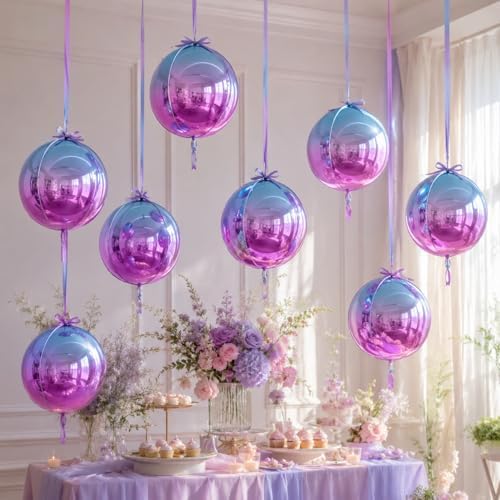 Togvu Blue Purple Round Foil Balloons 9PCS 22Inch Large 4D Gradient Balloon - Image 5