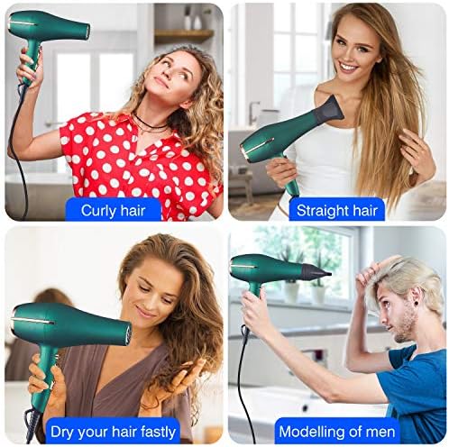 2000 Watt Negative Ionic Hair Dryer, Professional Salon Blow Dryer, Low Noise Fast Drying & Powerful AC Motor and Diffuser Comb for Men Women,3 Heat & 2 Speed Settings, Easy to Use- Green - Image 6