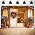 Rustic Wooden Farmhouse Door Backdrop Red Pink Floral Wreath String Lights Barn Wedding Photography Background Country Bridal Shower Valentine Party Photo Booth Decor 6x4 FT by Viajar