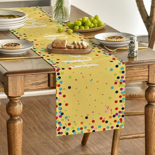 Artoid Mode Polka Dot Yellow Happy Birthday Table Runner, Seasonal Summer Kitchen Dining Table Decoration for Home Party Decor 13x72 Inch - Image 3