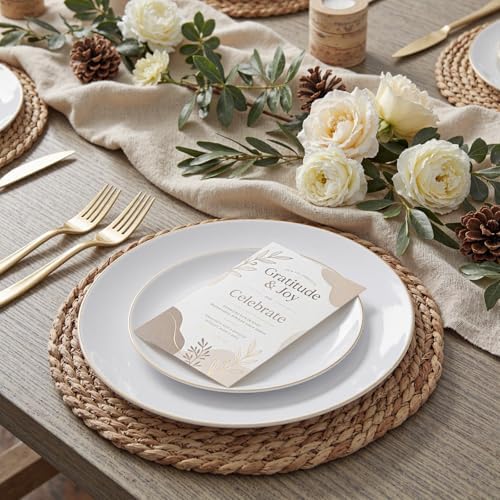 KIRE 200PCS Gold Plastic Plates - Disposable Plates for Party - White Plastic Plates with Gold Rim Include 100 for Dinner and 100 for Dessert/Salad in Wedding/Party/Halloween/Thanksgiving - Image 5