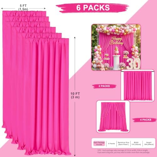 Fuchsia Backdrop Curtains 20ftx10ft Birthday Polyester Photo Drapes - Image 3