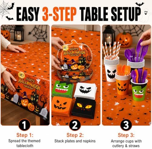 Halloween Party Supplies, Pumpkin Witch Plates and Napkins, 193 Pcs - Image 6