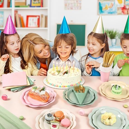 350 Pcs Sage and Pink Paper Plates and Napkins Party Supplies - Pink and Green Birthday Decoration Include Dusty Pink Sage Green Scalloped Plate Napkin Cup & Cutlery for Baby Shower, Wedding, Birthday - Image 7