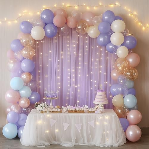 Tulle Backdrop Curtain with Lights 10x8FT Lavender Sheer Curtains - Image 5
