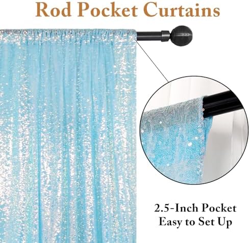 ShinyBeauty Aqua Photo Backdrop 7FTx7FT Sequin Backdrop Iridescent Aqua Mermaid Fabric Sparkle Curtain Photograph Backdrop Blue Birthday Backdrops Wedding Background - Image 3
