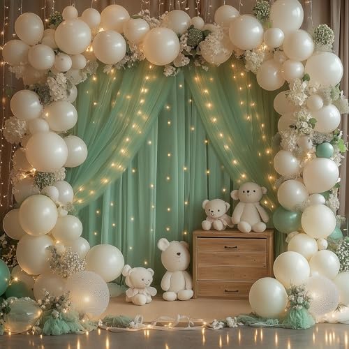 Tulle Backdrop Curtain with Lights Green Sheer Curtains Backdrop 10x10ft - Image 6
