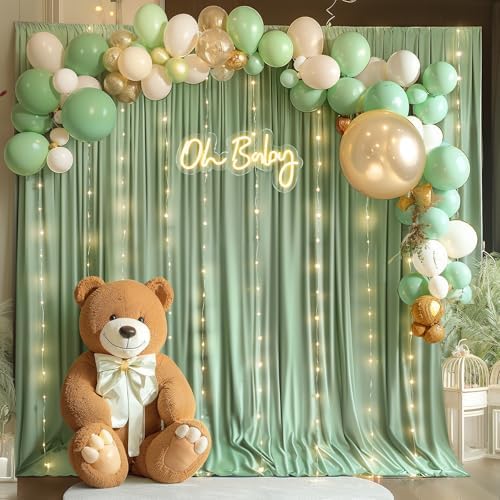 20x10FT Sage Green Backdrop Curtains with Lights for Parties,Wrinkle Free Wedding Photo Backdrop Curtains for Baby Shower Birthday Ceremony Reception Home Party Decorations-5ft x 10ft,4 Panels - Image 4