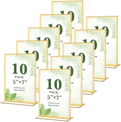 10 Pack Gold Acrylic Sign Holders 5x7 Double Sided Picture Frames by ALFFUN