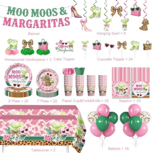 215pcs Moo Moos and Margaritas Party Decorations Tableware Set, 25 Serves - Image 2