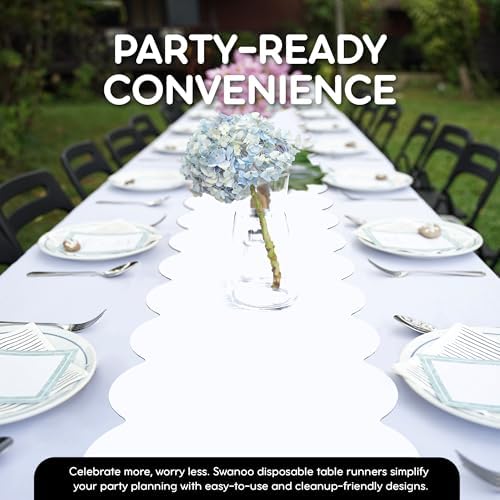 White Scallop Table Runner, Disposable Plastic, 5 Pack, 14x108in - Image 3