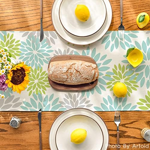 Artoid Mode Green Dahlia Floral Pinnata Summer Table Runner, Spring Kitchen Dining Table Decoration for Home Party Decor 13x72 Inch - Image 3