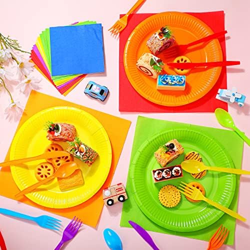 Jinei 168 Pcs Rainbow Party Tableware Paper Plates and Napkins, 24 Guests - Image 4
