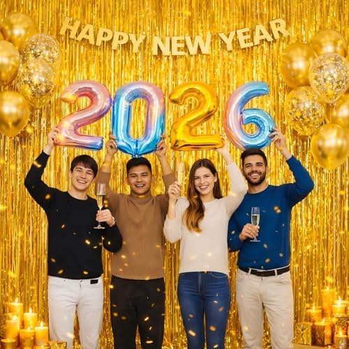 Pure Gold Fringe Curtain Backdrop 3 Pack, 3.2 x 8.2 FT Party Decorations - Image 2