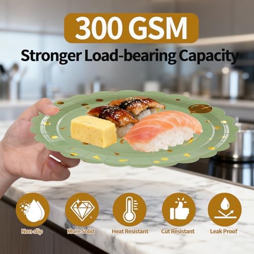 48PCS Happy Birthday Sagegreen and Gold Plates&Napkins Party Supplies - Image 3