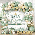 286Pcs Sage Green Baby Shower Decorations Kit, Gender Neutral Party Supplies with Balloon Arch, Backdrop, Plates, Napkins, Sash, Letter Boxes, Tablecloth, Serves 20 by Unknown