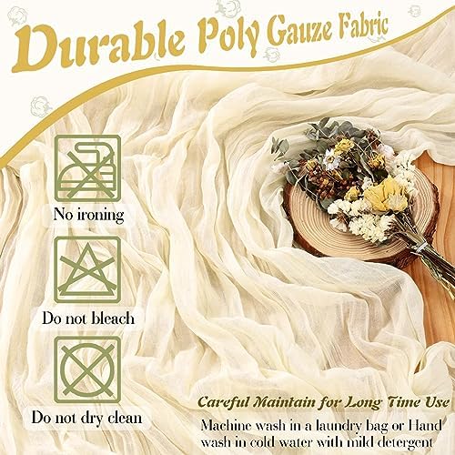 Beige Cheesecloth Table Runner 6 Pack 35" Boho Gauze Runner 120 inches Long Runner Rustic Sheer Fabric Bulk for Baby Shower Wedding Bridal Shower Birthday Thanksgiving Decorations - Image 6