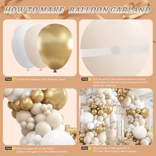 412pcs Sand White Gold Balloon Arch Kit, 18 12 10 5 Inch Different Size White Metallic Gold Latex Balloon for Boho Neutral Baby Shower Wedding Bridal Shower Birthday Decorations - Image 3