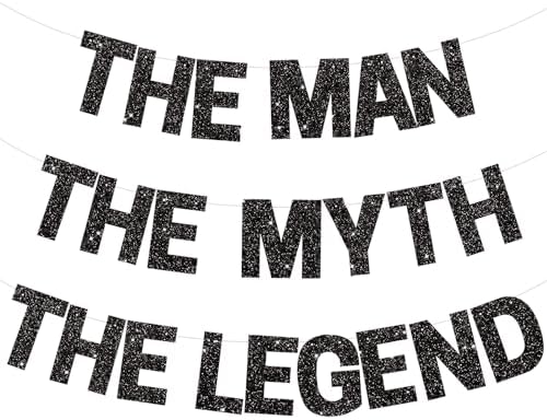 BEISHIDA Black Glitter The Man The Myth The Legend Banner,Birthday Decorations for Men,Retirement Banner,Pre-Strung Birthday Party or Retirement Party Supplies(No DIY) by Beishida