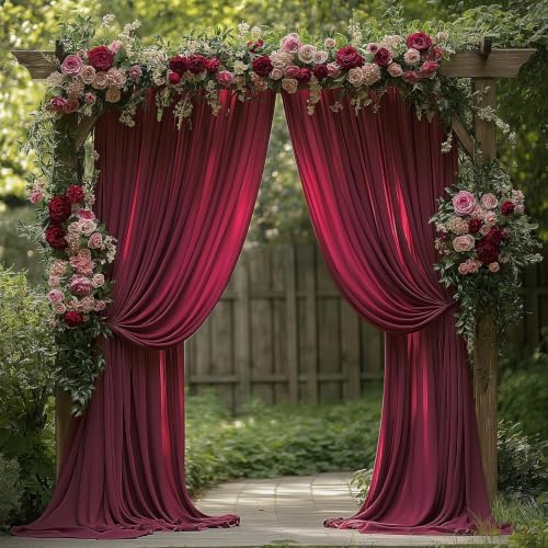 ESGOTBME 40x10ft Wrinkle Free ‌Burgundy Backdrop Curtain for Parties Soft Fabric Drapes Wedding ‌Curtain Backdrop for Birthday Party Decorations Background for Photography 5x10ft, 8 Panels - Image 3