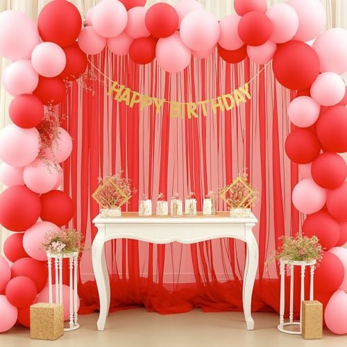 10x10ft Red Tulle Backdrop Curtain for Parites, Sheer Backdrop Curtains for Wedding Baby Shower Birthday Party Photo Shoot Decorations - Image 2