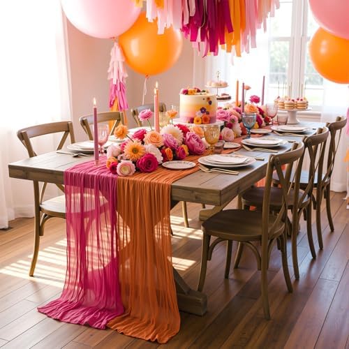 6 Pcs Hot Pink and Orange Cheesecloth Table Runners 118" - Image 4