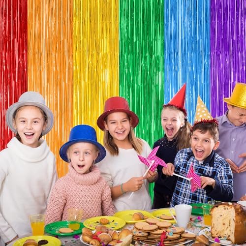 2 Pack Rainbow Backdrop Curtains, 3.28 FT x 7.05 FT Colofull Party Decorations, Metallic Tinsel Backdrop Fringe Curtains Party Streamer, Rainbow Party Supplies for Wedding Birthday Party Engagement - Image 6