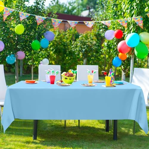 4 PCS SkyBlue Plastic Tablecloth, 54" x 108" Waterproof Picnic Table Cover for Indoor Outdoor, Disposable Stain Resistant Table Cloth of Baptism Decorations, Picnic Camping Party Essentials - Image 7