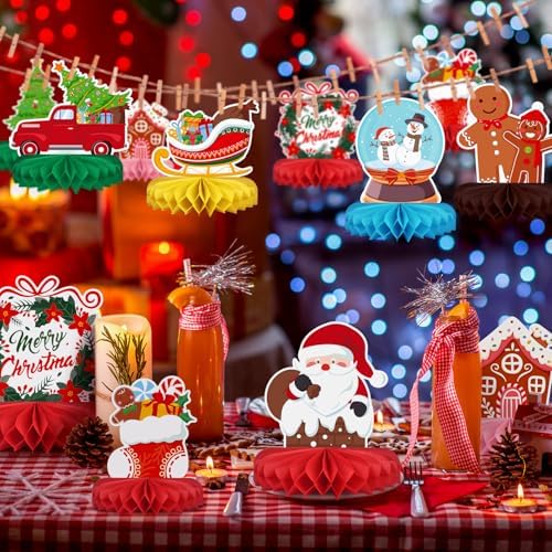 Merry Christmas Party Decorations Bundle - Includes Festive Christmas Honeycomb Centerpieces ，Santa Claus Snowman Table Toppers, Perfect for Classroom Decor, Christmas & Winter Birthday Party Supplies - Image 6