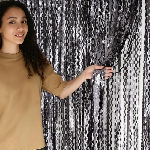 4 Pack Wavy Grey Foil Fringe Curtains Party Decorations - 3.3 ft x 6.6 ft Tinsel Curtain Backdrop for Birthday Bachelorette Wedding Birthday Disco Party Decorations - Image 4