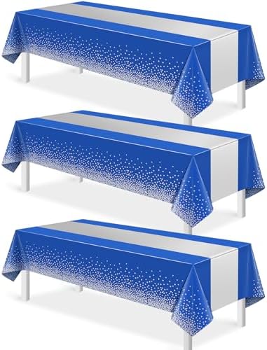 3Pcs Blue and Silver Tablecloth Party Decorations,Plastic Royal Blue Table Cloth Printed Silver Table Runner Disposable Rectangle Tables Cover for Anniversary Wedding Graduation 2025 Party,54x108 Inch by MASHAN
