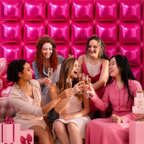 NISOCY 36PCS Hot Pink Square Foil Balloons Wall Backdrop - Image 5