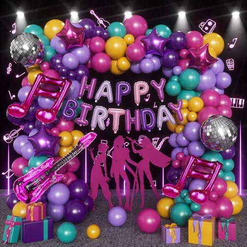 167PCS Purple Pink Teal K-Pop Music Themed Birthday Decorations with HAPPY BIRTHDAY &Musical Symbols & Disco Star & Guitar Foil Balloons for Kpop Music Girls Fans Birthday Party Grad Prom Decoration by Woaipati