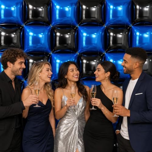 NISOCY 36PCS Black and Blue Square Foil Balloons Wall Backdrop - Image 6