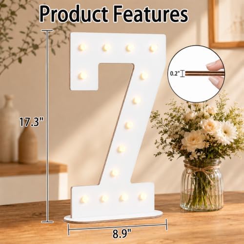 Pooqla 7th Birthday Decorations, 17.3 in White Wooden Light Up Numbers 7 - Image 4