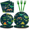 Tevxj 96PCS Dinosaur Tableware Set Fossil Dinosaur World Dinnerware Disposable Plates Dinosaur Theme Party Plates Napkins Forks for Dino Birthday Shower Party Decorations Supplies 24 guests by Tevxj