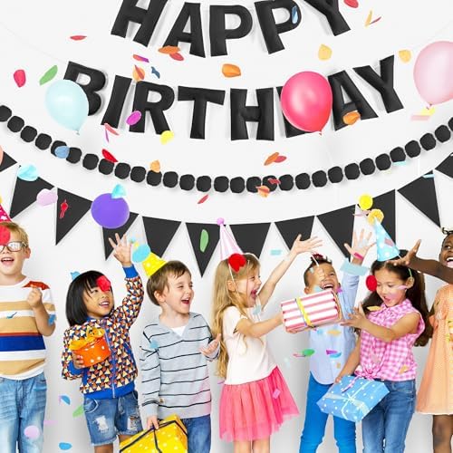 CANREVEL 3 PCS Pre-Strung 3D Happy Birthday Banner Decorations, Black - Image 4