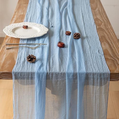 10Pcs Light Blue Cheesecloth Table Runner 120 Inches for Party Home Decor - Image 3