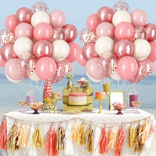 Dusty Pink Balloon Set, 60Pcs 12 Inch Retro Blush Pink White Sand Nude Latex Balloon with Metallic Confetti Rose Pink Helium Balloon for Girls Women Birthday Party Baby Shower Boho Decoration Supplies - Image 7