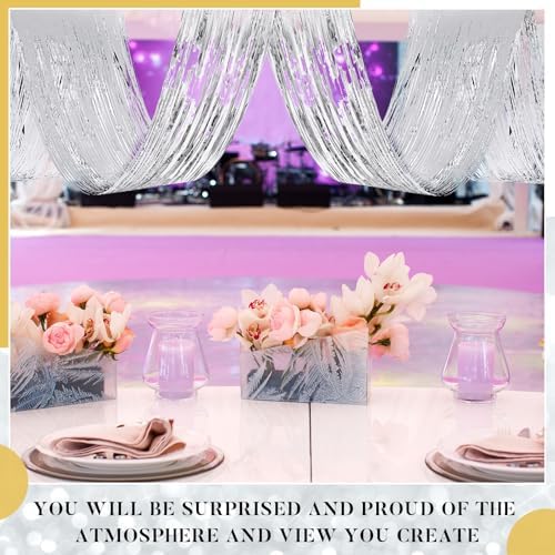Breling 8 Pcs Silver Ceiling Fringe Curtains, Metallic Foil Drapes, 15 ft - Image 6