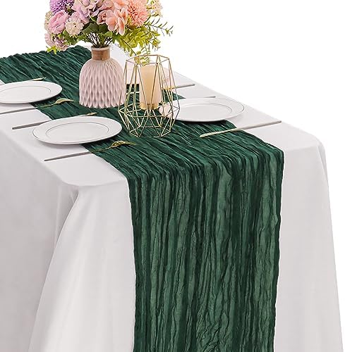 Dark Green 10FT Cheesecloth Table Runner Boho Gauze Fabric Table Runner Rustic Sheer Runner for Wedding Bridal Baby Shower Birthday Party Boho Table Decor（1 Pack Dark Green） by JALANCY