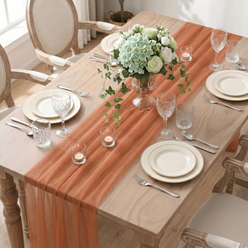 Artoid Mode 6Pcs Terracotta Gauze Table Runner 28x120Inch, Seasonal Sheer Kitchen Dining Holiday Wedding Birthday Baby Shower Table Decor for Home Party - Image 4