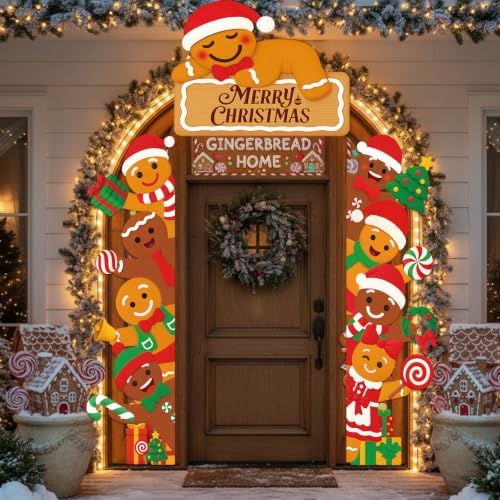 Peryiter 3 Pcs Christmas Door Decorations Gingerbread Man Porch Banner - Image 4