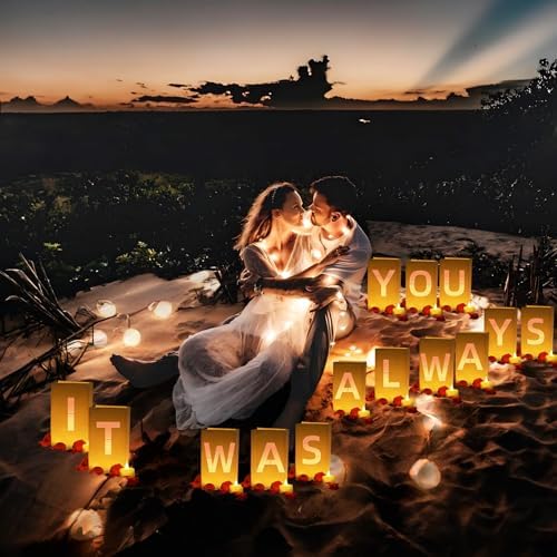 It was Always You Light Up Letters, with Tea Lights Candles, Rose Petals, Pearlescent Foil Balloons - Luminary Paper Bags, Anniversary Decorations and Proposal Decorations for Your Loved One - Image 4