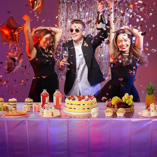 1 Pack Ombre Iridescent Pink and Purple Plastic Tablecloths, Shiny Disposable Laser Rectangle Table Covers Holographic Foil Tablecloth Iridescent Kpop Birthday Bridal Party Decoration, 54x108 Inch - Image 6